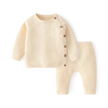 Комплекты для детей, хлопковые свитера для девочек и мальчиков, костюм, вязаная детская одежда с длинными рукавами на осень-зиму, джемпер для новорожденных