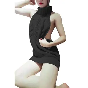 Корейский модный женский свитер, сексуальный пуловер с высоким воротом и открытой спиной, вязаный свитер, платье для косплея, осенняя Женская одежда 2023 г.