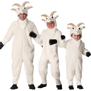 Костюм Животного Детский костюм для косплея на Хэллоуин, комбинезон, белый ягненок, овца, коза, костюм для взрослых мужчин для косплея на карнавал Пурим