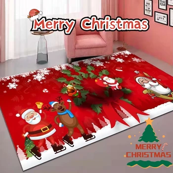 Круглый бархатный ковер для спальни размером 160x200 см, Рождественский нескользящий ковер, коврик для пола, одеяло для прикроватной тумбочки в комнате Санта-Клауса
