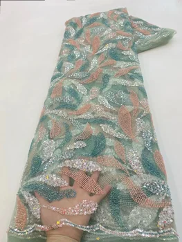 Кружевная ткань с бисером, Роскошные хрустальные бусины ручной работы для свадебного платья, Высококачественная Нигерийская тюлевая сетка, Черный материал с блестками, сделай сам