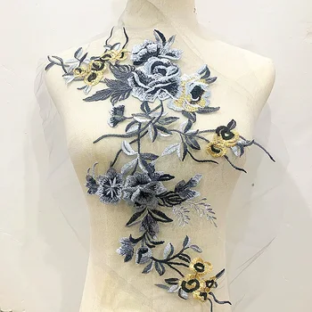 Кружевные ткани с 3D цветами розы, аппликация, вышивка, Пришивание нашивок для свадебных / вечерних платьев, нашивки для одежды, скрапбукинг