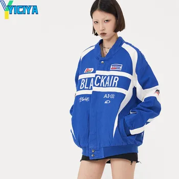 Куртка YICIYA, высококачественные синие пальто с вышивкой буквами, бомбер, корейская мода, зимние мотоциклетные куртки, верхняя одежда, новые наряды