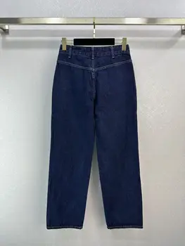 Летние Новые Повседневные Универсальные джинсы с высокой Талией и двойным карманом с металлической пряжкой и прямым рукавом, новые Летние Универсальные джинсы с высокой талией и прямым рукавом