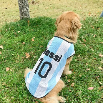 Летний дышащий жилет из сетки для крупных собак с золотистым мехом Messi Neymar из джерси для собак