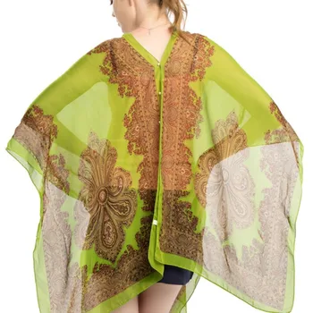 летний женский модный солнцезащитный шарф, шали, пончо с принтом, защита от солнца, пляжная шифоновая шаль, бикини, легкая накидка.