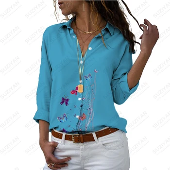 Летняя новая женская рубашка с бабочкой, женская рубашка с 3D-принтом, красивая женская рубашка в повседневном стиле, модная свободная женская рубашка