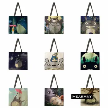 Льняная хозяйственная сумка из мультфильма Аниме, женский рюкзак, складная хозяйственная сумка, Пляжная сумка-тоут, большая сумка, женская сумка