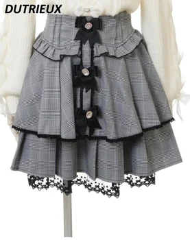 Мини-юбка для слоеного торта Sweet Girls с бантом в японском стиле, летние однотонные короткие юбки в стиле Лолиты для женщин