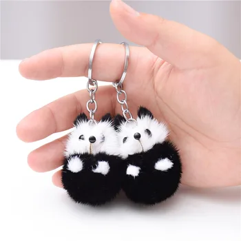 Модная и милая мини-меховая плюшевая сумка с подвеской в виде маленькой панды из меха Норки, брелок для мобильного телефона, подарок девушке