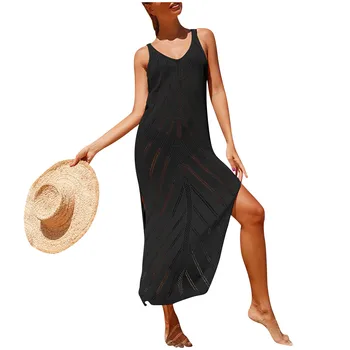 Модное Сексуальное длинное платье из дышащего трикотажа с V-образным вырезом, Пляжное Солнцезащитное покрывало для женщин, Летнее модное платье для женщин 2023
