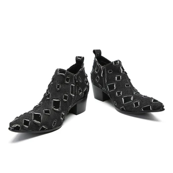 Модные дышащие черные мужские ботинки с боковой молнией на высоком каблуке, модные молодежные банкетные ботильоны для мужчин Большого размера 37-47