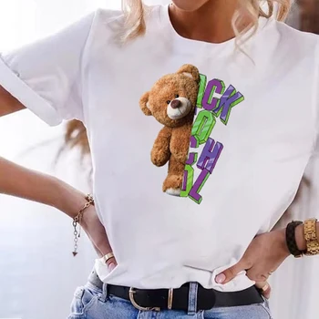 Модные простые топы с короткими рукавами и принтом Мультяшного медведя, Летняя хлопчатобумажная одежда, Корейские свободные повседневные футболки в стиле ретро для мужчин