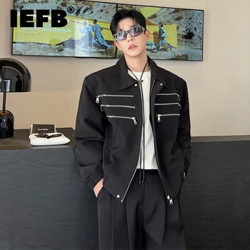 Мужская куртка с наплечником IEFB, Нишевый дизайн, Уличная одежда с металлической застежкой-молнией, Однотонная Элегантность, Мужское пальто в корейском стиле 9C1603