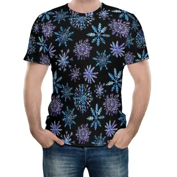 Мужская футболка Blue Snowflake с цветочным принтом, классические футболки, летняя футболка Harajuku с коротким рукавом, графическая одежда больших размеров