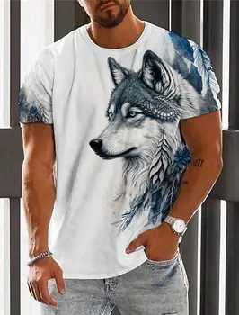 Мужская футболка с 3D-принтом, футболки с изображением волка, модные топы оверсайз, короткие рукава, летняя мужская одежда, уличные футболки