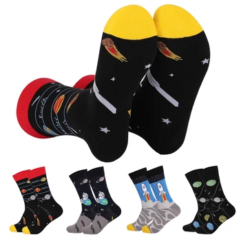 Мужские носки с забавным рисунком, Хлопчатобумажные носки с рисунком вселенной, Хлопчатобумажные носки, новинки подарков для мужчин EU 44-49