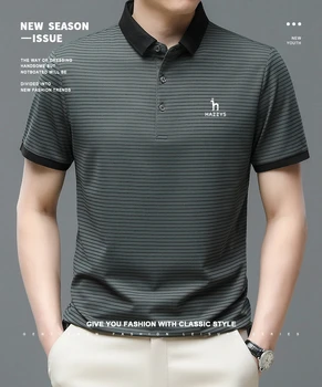 Мужские рубашки поло Hazzys, Корейская мужская рубашка для гольфа, Летняя полосатая одежда с принтом на пуговицах, деловая Мужская уличная одежда, футболка с коротким рукавом