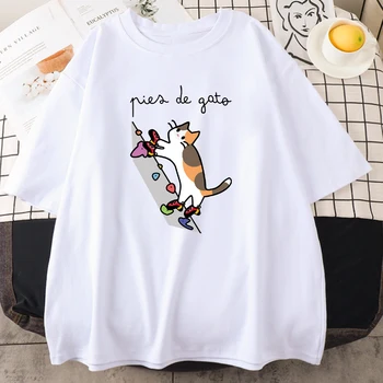 Мужские футболки Brave Climbing Cat, летняя универсальная модная одежда, винтажные повседневные хлопковые мужские топы с круглым вырезом и короткими рукавами для творчества