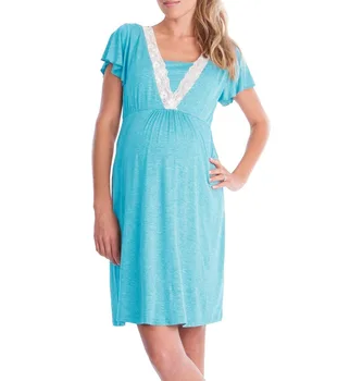 Мягкая и удобная Ночная рубашка для беременных, Многофункциональная Пижама для кормящих беременных с коротким рукавом, Однотонное Модное кружевное платье для матери