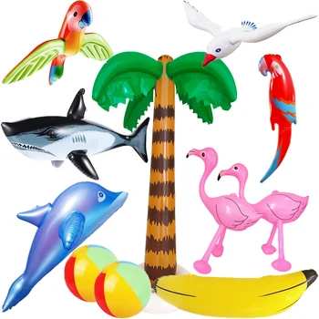 Надувные игрушки из ПВХ с воздушным шаром, плавающая игрушка для бассейна, Акула, пальма, пляжный мяч с фламинго, украшение для вечеринки в гавайском стиле Луау