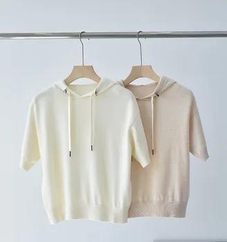 Найзаига 100 кашемир с капюшоном и коротким рукавом 2023 осень новое поступление Женские пуловеры свитер PZ