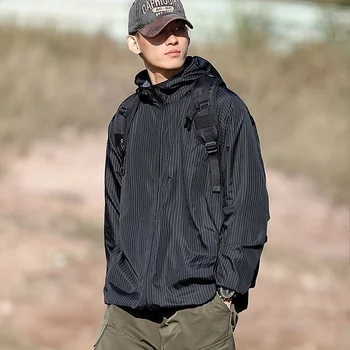 Негабаритная куртка с капюшоном с длинным рукавом Мужская Толстовка Водонепроницаемая Защита От Солнца Военно-тактическое Легкое пальто на открытом воздухе