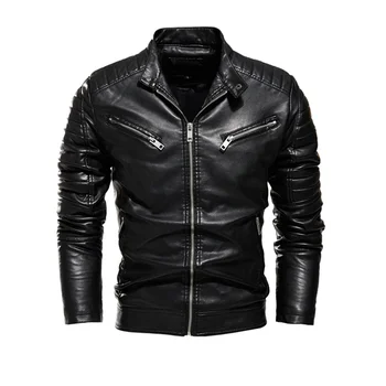 Новейшая модная мужская кожаная куртка, многоцветные мотоциклетные кожаные куртки, осенне-зимние толстые байкерские куртки, пальто для мужчин