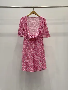 Новое женское мини-платье с цветочным принтом, юбка-клеш с завышенной талией, стройная и высокая