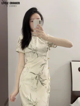 Новое китайское платье 2023 года, притягивающее талию, для молодых женщин, летнее платье с коротким рукавом, улучшенное платье ципао, маленькое и дышащее