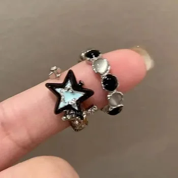 Новое кольцо Y2K Kpop Lucky Star с регулируемым сердцем Неправильной геометрической формы в стиле панк-ретро Для женщин, набор колец с кристаллами, Модные Ювелирные изделия для девочек, подарки