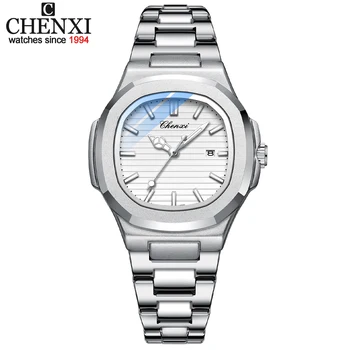 Новые кварцевые часы CHENXI для женщин, элитный бренд, Элегантные часы из нержавеющей стали, водонепроницаемые женские наручные часы в простом платье с датой.