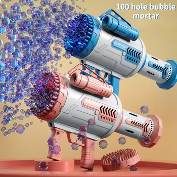 Новый 100-луночный пузырный пистолет, Электрическая автоматическая базука Гатлинга со световой пузырьковой машиной, детские игрушки для мыльных пузырей, подарки для мальчиков и девочек