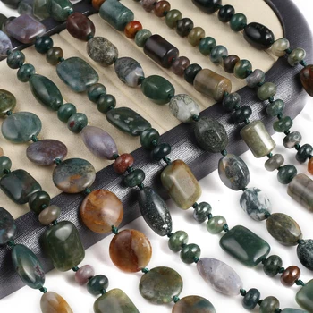 Ожерелье из бусин из натурального индийского агата, Овальные Круглые Квадратные бусины, Цепочка, Целебные Кристаллы, Каменные подвески, Ожерелья Для женщин