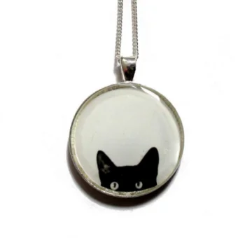 ОЖЕРЕЛЬЕ с ЧЕРНЫМ КОТОМ - Выглядывающий Кот-ожерелье-Украшения для кошек - Ожерелье с Черным котом - Черно-белое эффектное ожерелье - Выглядывающий кот
