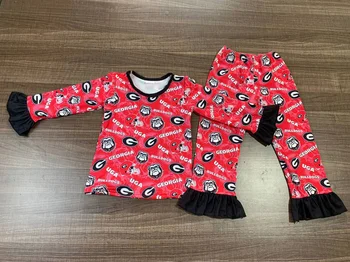 Оптовый Пижамный комплект с логотипом команды, сшитый на заказ, Осенняя одежда для новорожденных, Красный костюм Для мальчиков и девочек