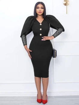 Осеннее черное платье миди, Шикарное и элегантное Облегающее повседневное женское платье в стиле пэчворк с длинным рукавом, одежда 2023 года, новые поступления, халат