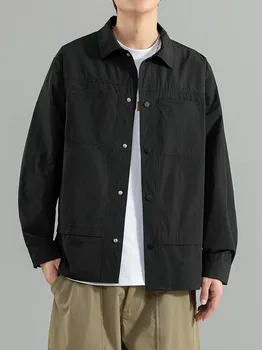 Осенняя новая мужская куртка в стиле рубашки с отложным воротником, японская уличная одежда, тонкая повседневная куртка для тренера, пальто, простая одежда для мужчин