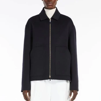 Осенняя новинка 2023, женская мода для поездок на работу, универсальная однотонная кашемировая куртка на молнии, шерстяное пальто с длинными рукавами
