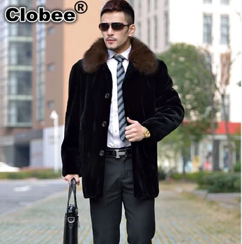 пальто из искусственного меха 6XL 1 Зимняя мужская длинная Черная куртка, пальто с утолщенным пушистым воротником из искусственного меха Норки, пальто больших размеров WR676