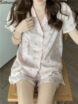 Пижамные комплекты Для женщин, цветы, Сладкое лето, универсальные, изящные, в стиле ретро, уменьшающие возраст студентов в корейском стиле