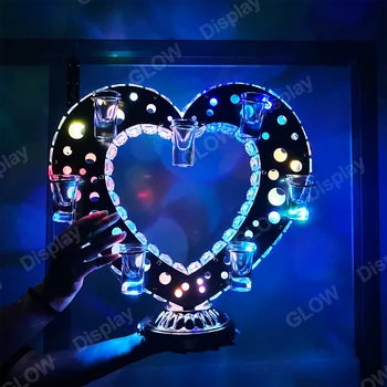Пластиковый Акриловый светодиодный дисплей, Подставка в виде сердца, Поднос для чашек, пуля, для ночного клуба, Лаунж-бара, вечеринки, Стеллаж для хранения