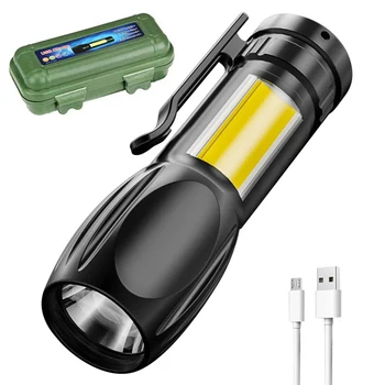 Портативный светодиодный COB фонарик 200LM Мини Карманный Рабочий фонарь 3-ступенчатая USB-аккумуляторная батарея емкостью 400 мАч для аварийного похода на открытом воздухе