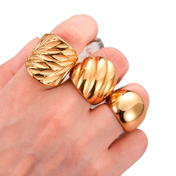 Преувеличенные Широкие Массивные кольца из нержавеющей стали для женщин Мужчин Унисекс Винтажные Геометрические украшения в стиле хип-хоп с морщинами