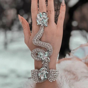 Преувеличенный горный хрусталь, Большая змея, кольцо на палец, браслет, украшения для рук для женщин, кристалл, геометрический браслет на руку, подарок