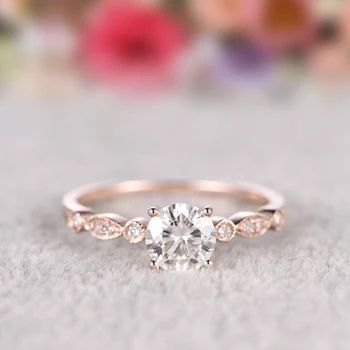 Простое обручальное кольцо из цельного муассанита из розового золота 14 карат для женщин с сертификатом