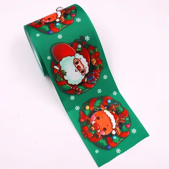Рождественская лента 75 мм, Праздничная декоративная подарочная упаковочная лента с оленями Санта-Клауса