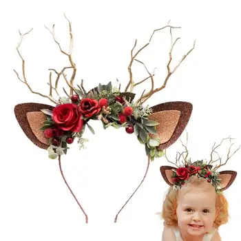 Рождественский головной убор с оленем, привлекательный искусственный цветок, Украшение в виде оленя, Аксессуары для волос для Рождественской вечеринки Для женщин и