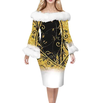 Рождественское вечернее платье с открытыми плечами, женское повседневное платье с воротником и длинным рукавом 2023, модный Рождественский костюм для косплея, Vestidos Robe