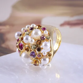 Роскошная дворцовая цветочная гроздь в стиле ретро с жемчужной гортензией, эстетическое индивидуальное кольцо